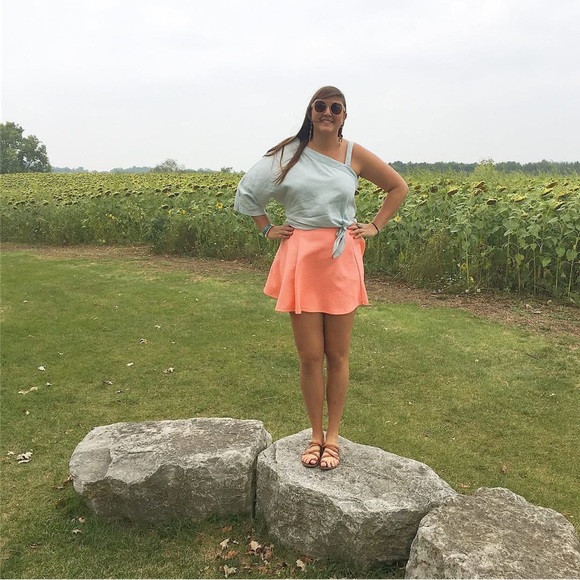 One shoulder chambray top w/ strap and bow L - Picture 6 of 6